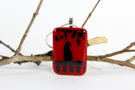 Cat Pendant - Fused Glass Jewelry - Cat Jewelry - Art Glass Necklace - Glass Pendant