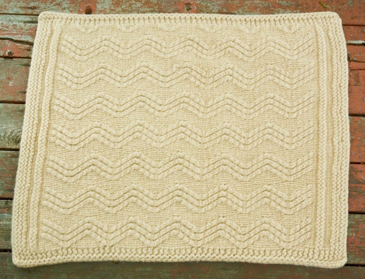 Tan ZigZag Hand Knit and Felted Wool Area Rug