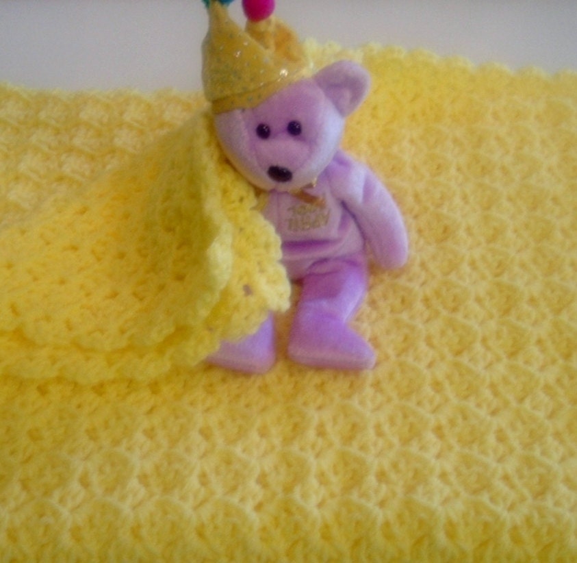 Crocheted Baby Afghan Receving Blanket Pale Yellow