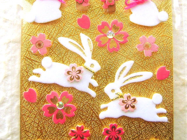 Cherry Blossom Stickers Traditional Japanese Rabbits Sakura  Spring Stickers (S72)