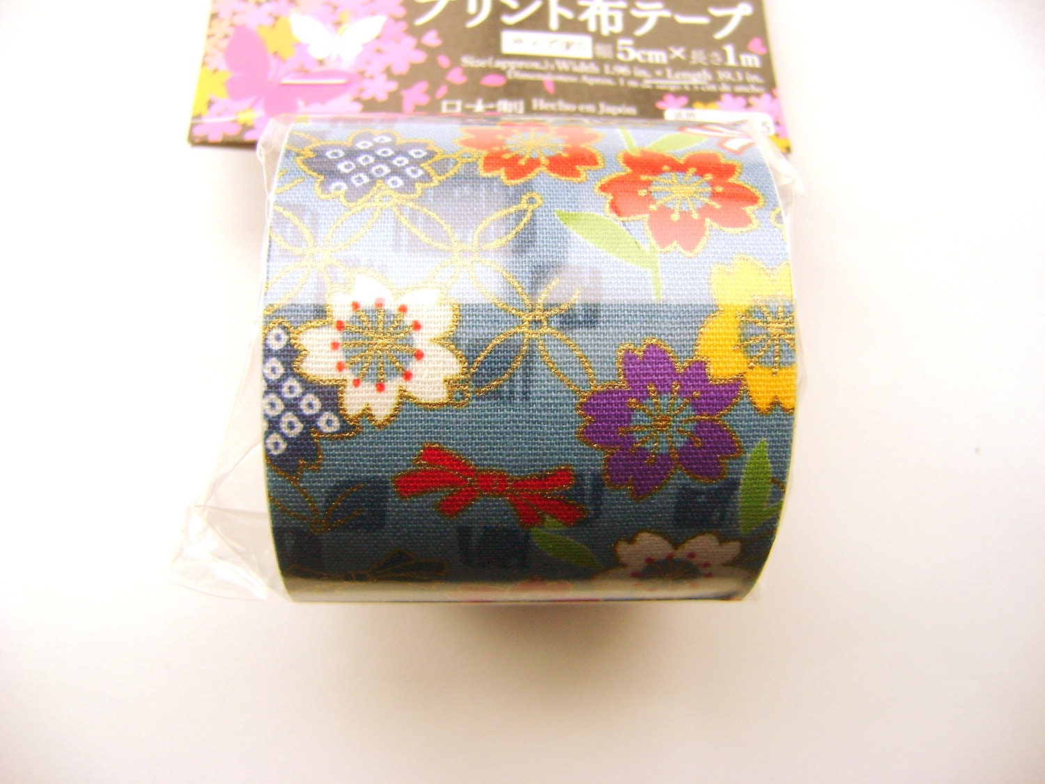 Japanese Fabric Tape Cherry Blossoms Flower And Bows Light  Blue