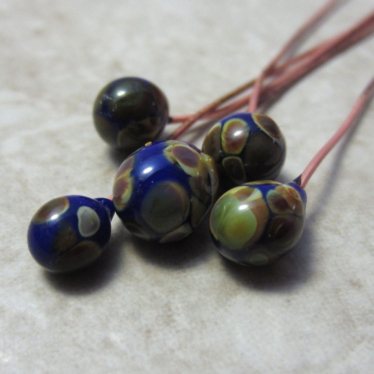 Blue Raku Handmade Lampwork Glass Bead Headpins