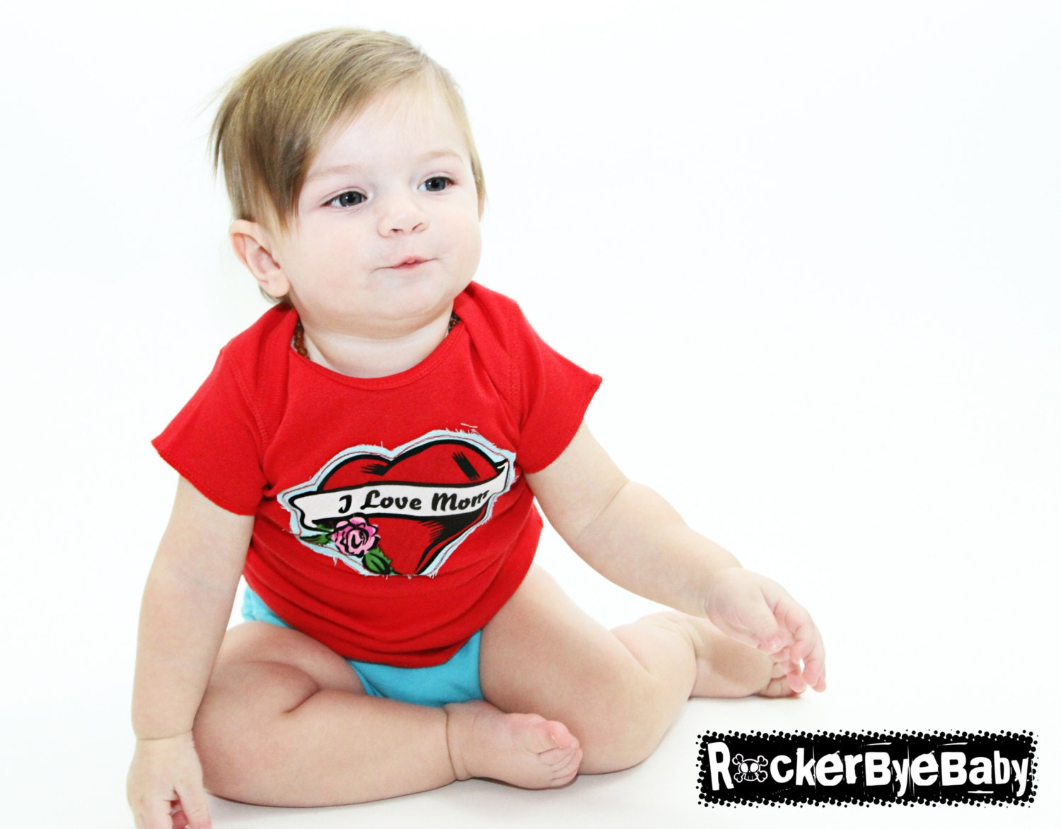 Custom I Love Mom Lap t-shirt heart applique on red shirt girl boy unisex top size NB, 6m, 12m, 18m