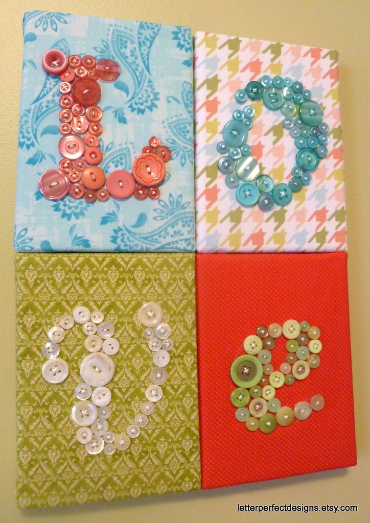 Wall Art, Button Art, Nursery Letter Art, LOVE Button Wall Hanging, You Choose Colors and Size by Letter Perfect Designs