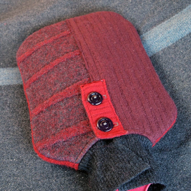 FREE SHIPPING Hot Water Bottle Cover Upcycled Wool Sweater Hottie Bed Warmer- Burgundys and Grey
