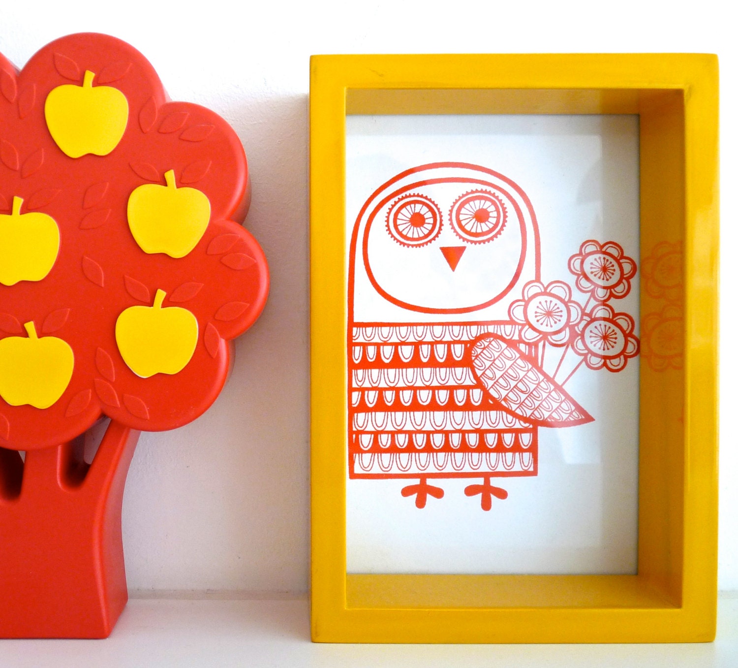 Hand Pulled Mini Retro Owl Screen Print by Jane Foster