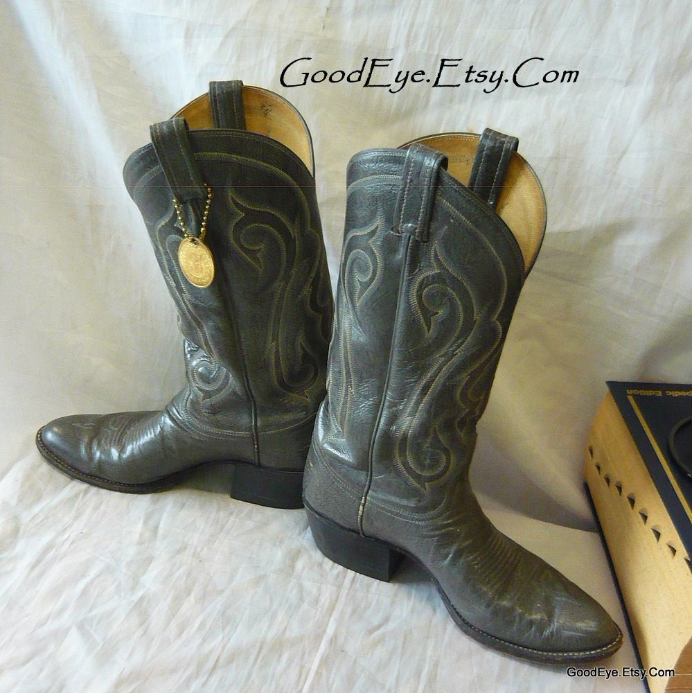 Flame Stitched Tony Lama Boots Mens 8 .5 D Womens 10  Eu 42 Grey Leather USA Western Cowboy