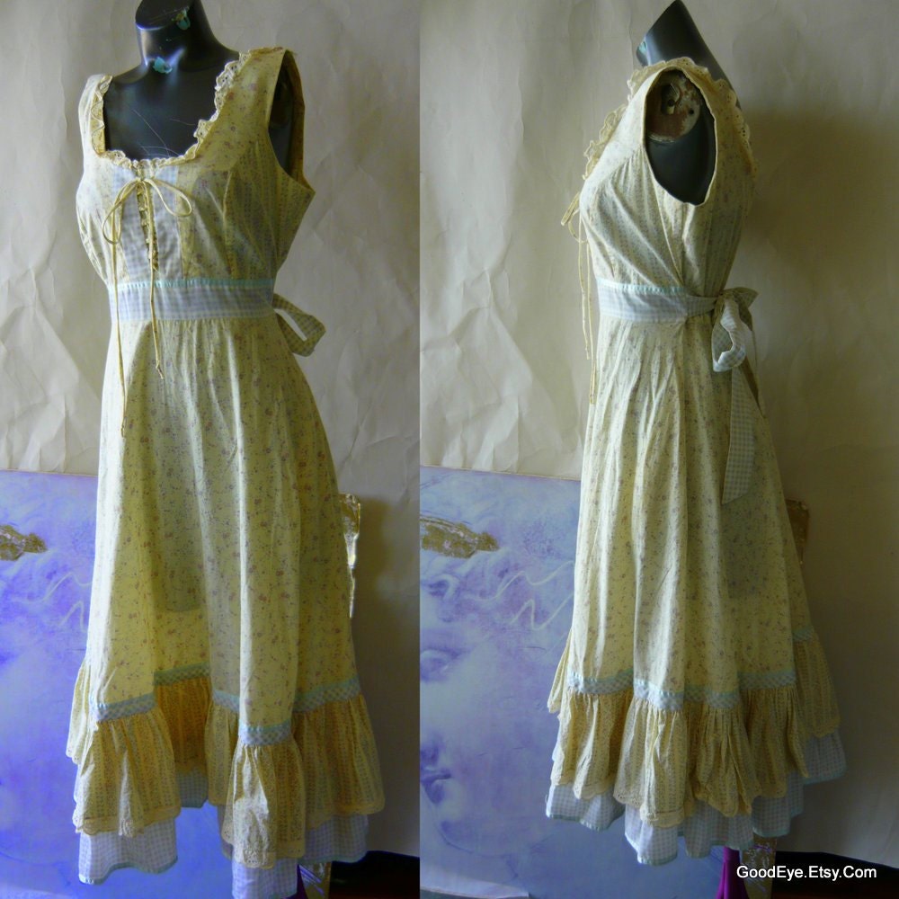 Vintage Gunne Saxe PRAIRIE Dress size 6 8 10 Cotton Floral Pastel Sundress 1970s