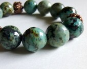 African Turquoise Bracelet, Stretch Bracelet, Copper Bali Beads, Faceted African Turquoise Beads, Large Beads