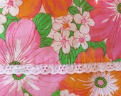 Wabasso Twin Single Bed Flat Sheet Cotton Fabric Floral Retro Pink, Orange