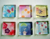 Made to order / 6 chiyogami washi mini glass tile magnets