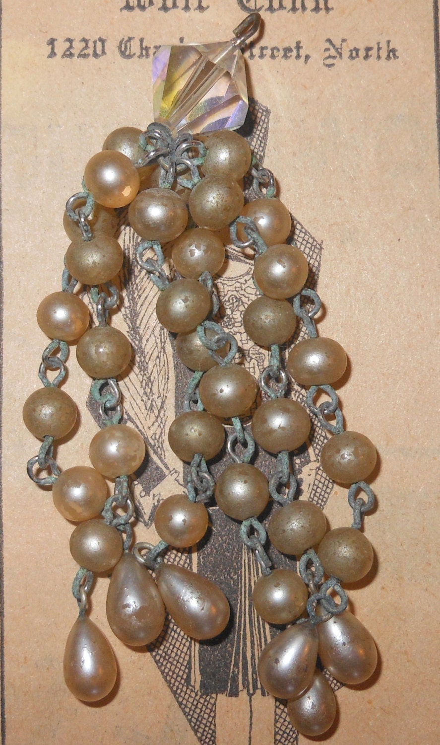 Vintage trim  crystal aurora borealis      and pearl finding         stunning chandelier pearl crystal design