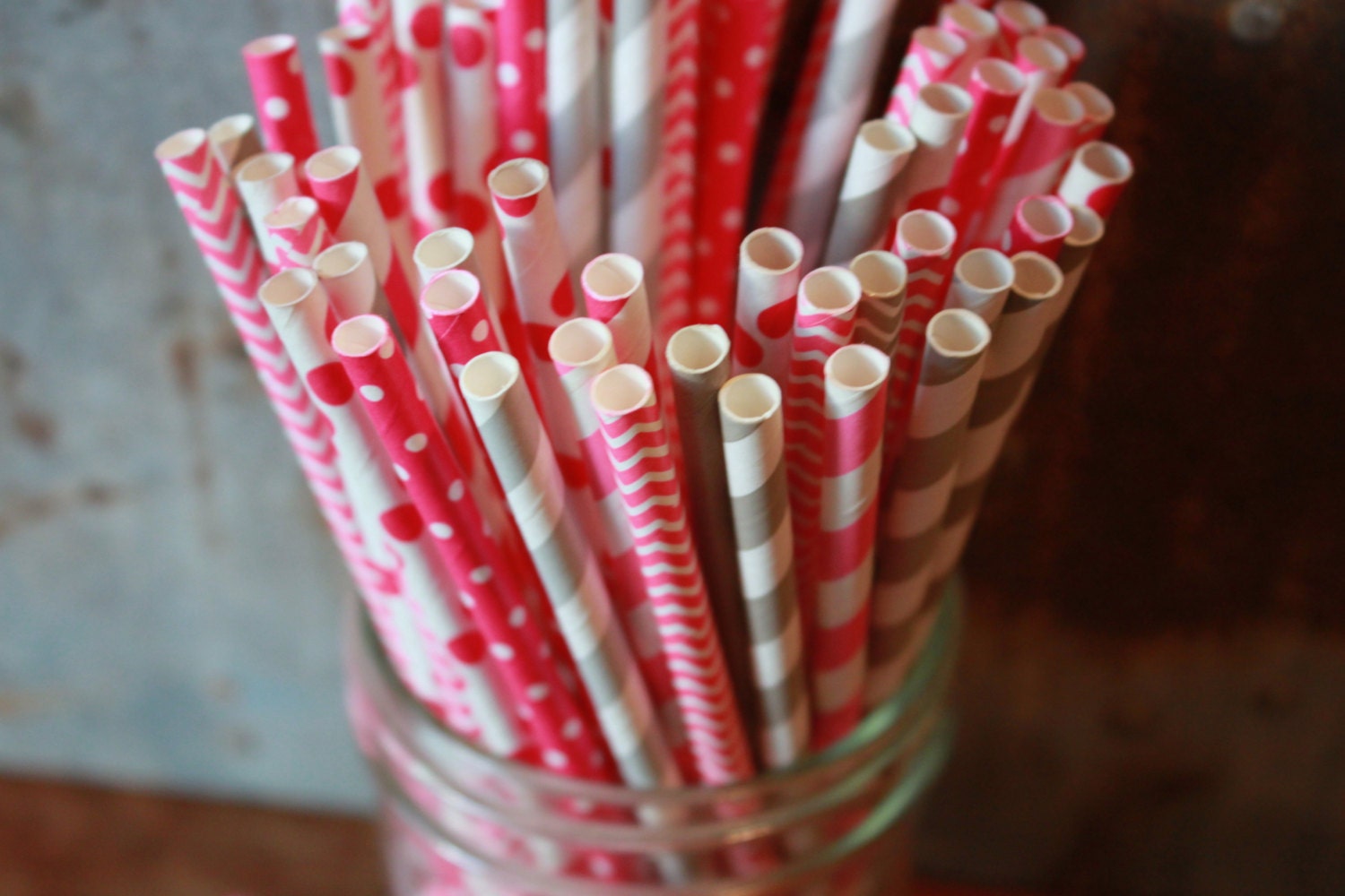 Pink and Gray Paper Straws -- Set of 20 -- stripes and dots Grey Il_170x135