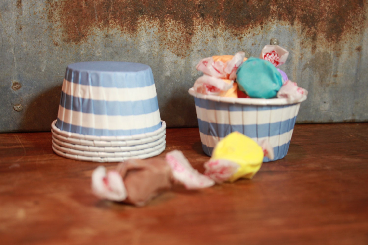 12 Light Blue and White Stripes Baking Cups -- Paper Nut Cups -- Large 2" Il_170x135