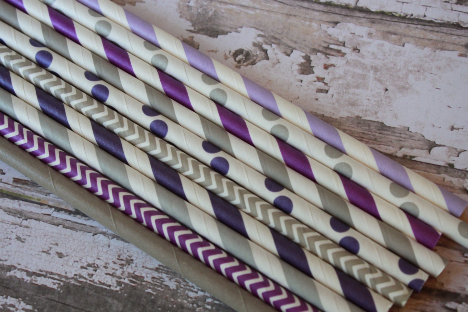 25 Purple & Gray Paper Straws -- Lavender - Grey Drinking Straws Il_170x135