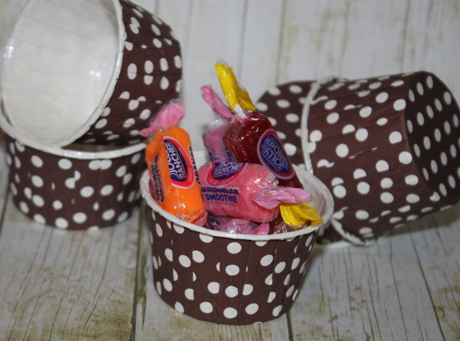 12 Brown Polka Dot Paper Candy Cup - Dessert Cups - Ice cream cups - Nut Cups - Portion Cups Il_570xn