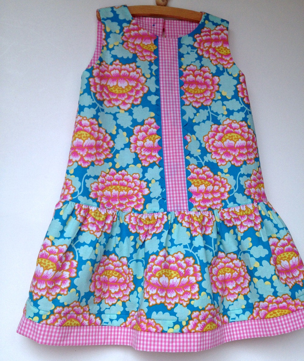 Drop-waist jumper dress in turquoise, sizes 3,4,5,6