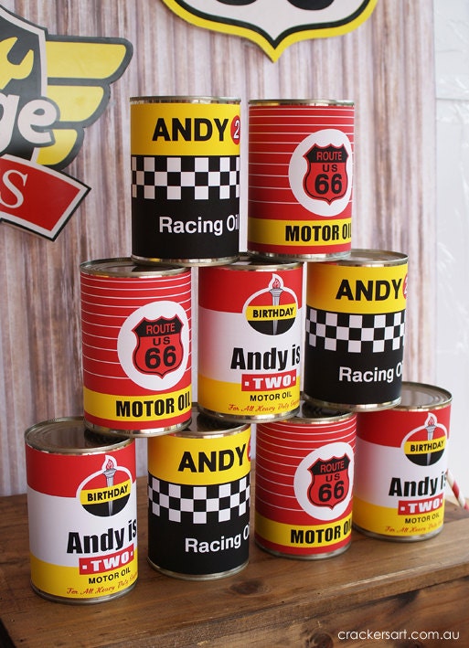 Vintage Car Racing Party - OIL CAN LABELS Printables