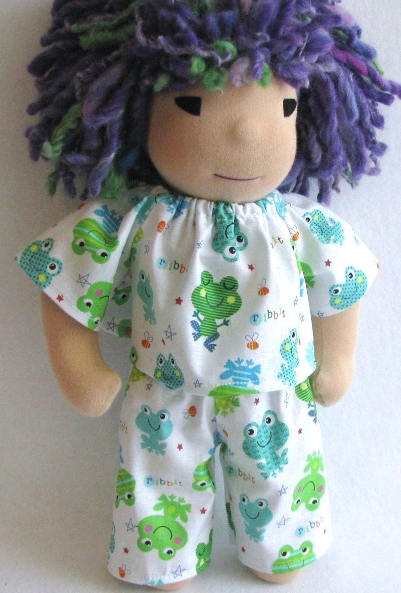 13 inch Waldorf doll's frog ribbit pajamas