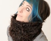 Dark brown Fur Scarf Cowl - Black Recycled Curly Nanny goat Fur Neckwarmer