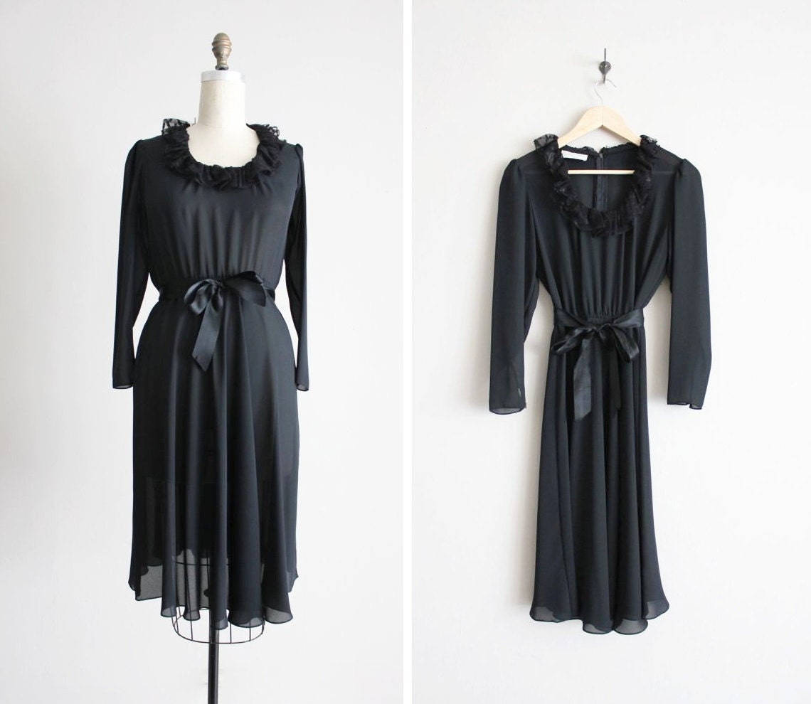 sheer black dress / ruffle collar dress / black dress
