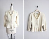 peplum sweater / angora sweater / large cream sweater