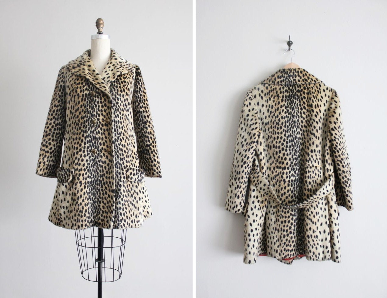 1960s leopard coat / leopard fur coat / faux fur coat