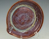 Stoneware Spoon Rest, Trinket Dish, Ceramic Coaster,  Marbled Reds and Blue and Yellow   h114