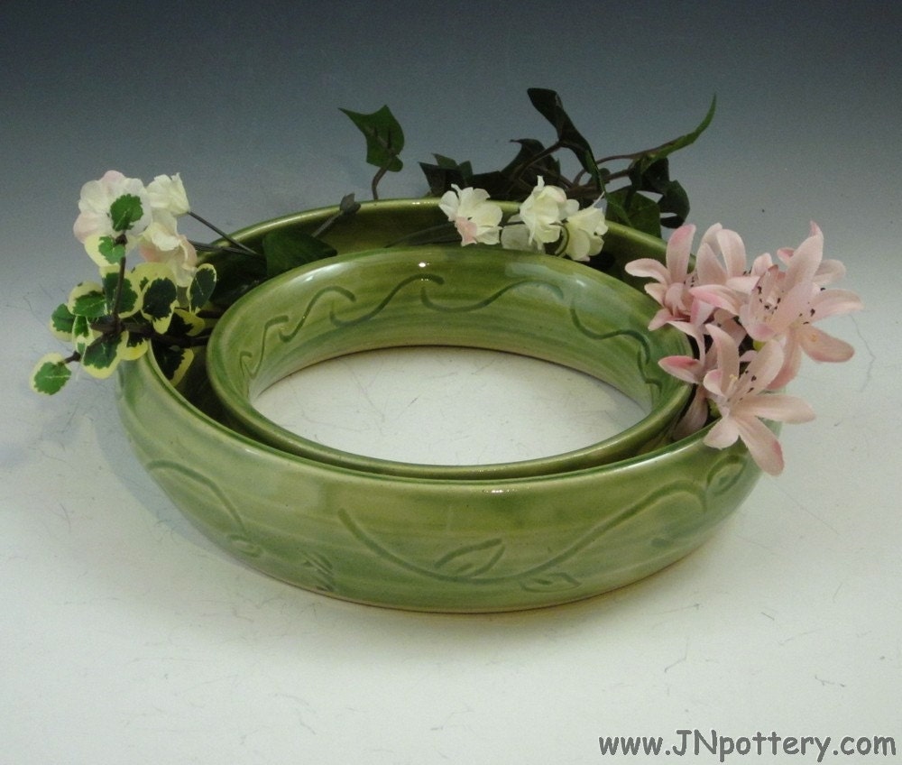 Ceramic Pansy Ring Circle Centerpiece Vase Spring by JNpottery