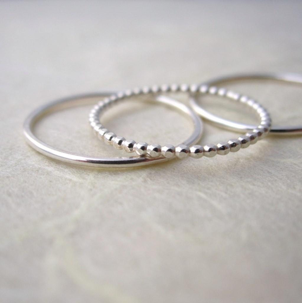 Dotted and Smooth Stacking Rings - 3 - handcrafted sterling silver jewellery