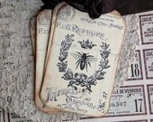 Gift Tags, French Bee Tags, Vintage Bee Tags - Set of 4