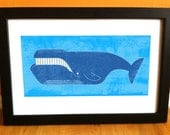 Bowhead or Right Whale graphic 11x17 Archival Matte Art Print from whales poster series. Blue - Sea - Ocean - Animal - Design