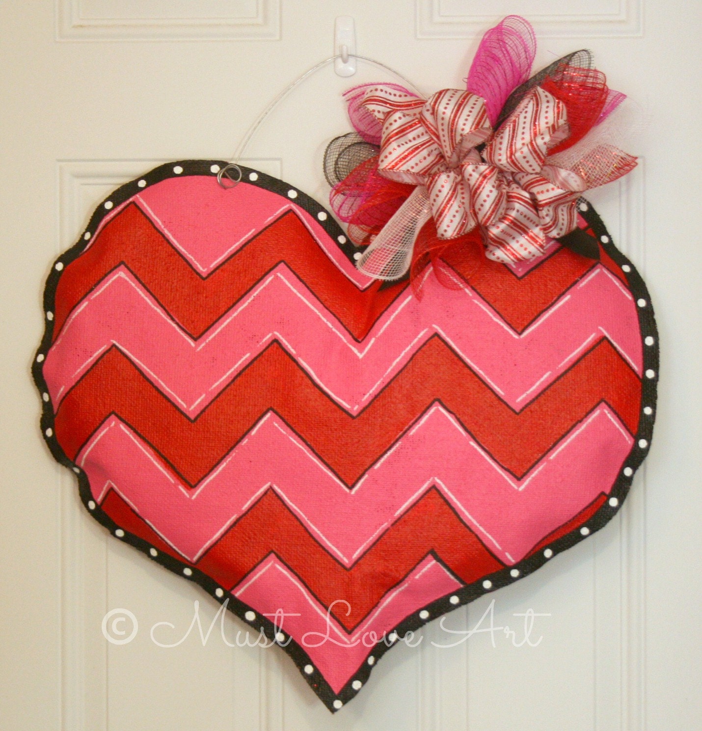 Chevron Heart Valentine's Burlap Door Hanger Decoration HUGE 2 ft x 21" Wedding