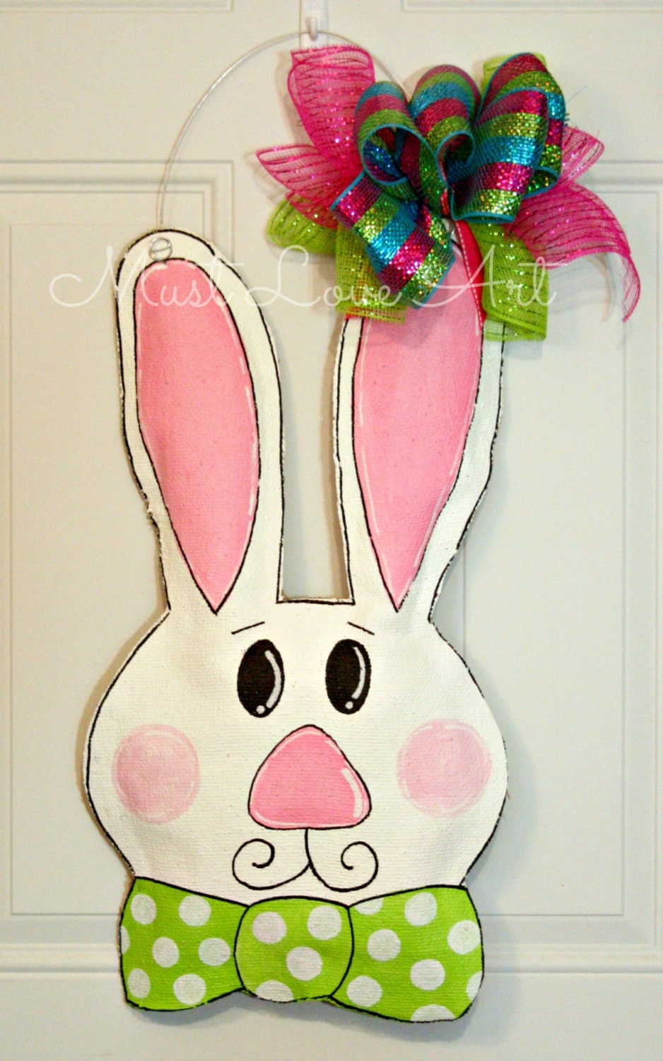 Easter Burlap Door Hanger Bunny Rabbit Wall Decoration HUGE 2 ft  - Spring