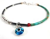 Evil Eye Bracelet, Turquoise, Sterling Silver Simple Friendship Bracelet