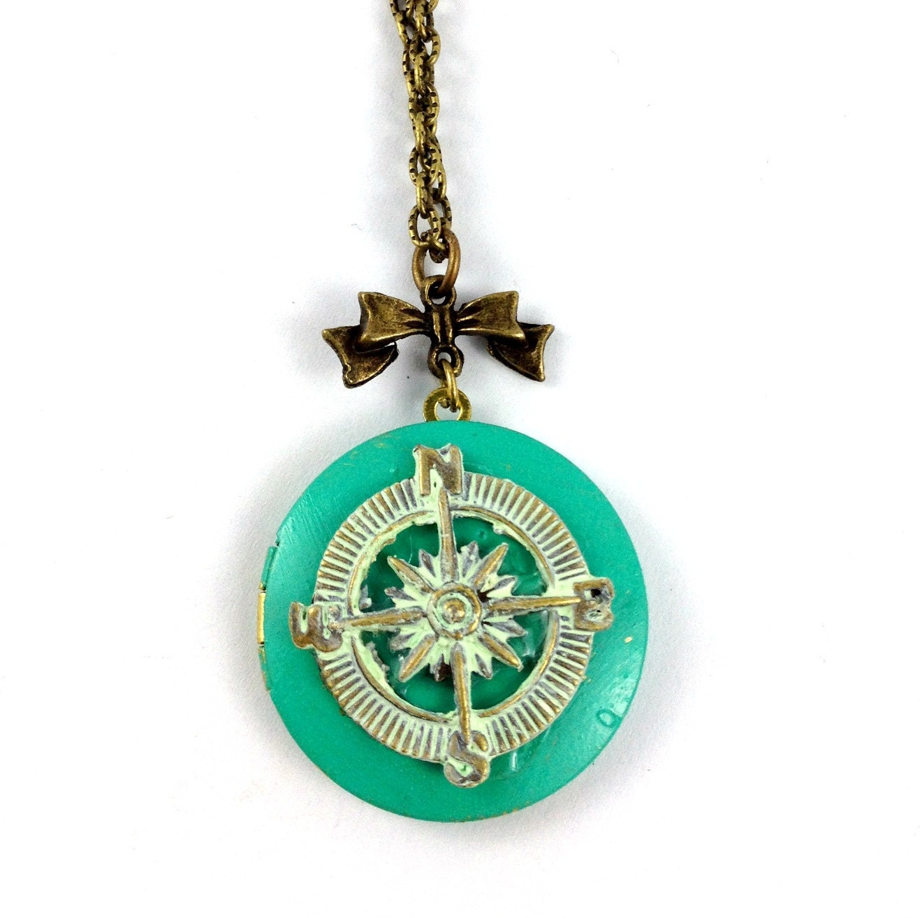 Necklace - Teal Patina Nautical Compass Locket