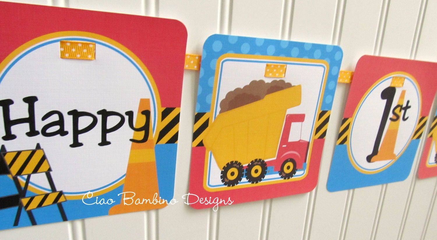 NEW - Construction Dump Truck -  Happy Birthday Banner