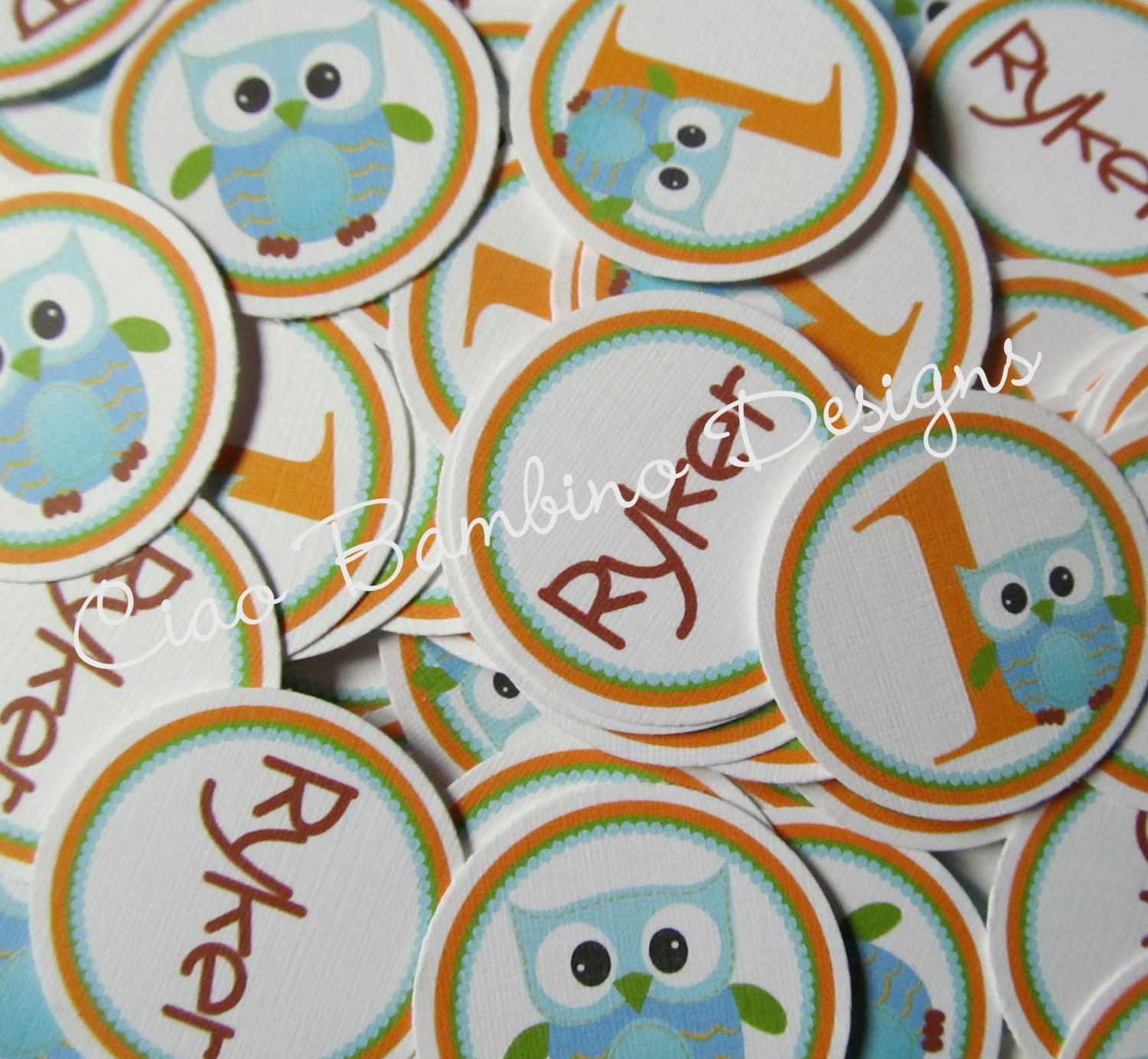 Look Whooo's Having a Birthday- Owl Minis for Boys- Use for Table Confetti, Mini Cupcake Toppers and More