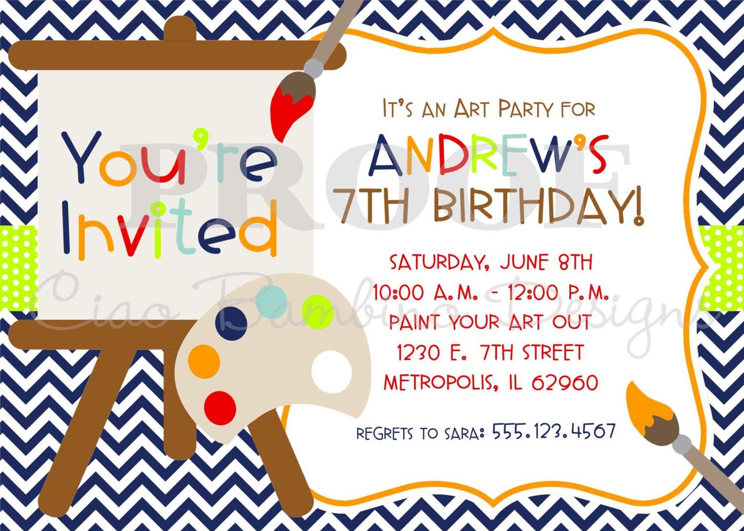 Printable Invitation - Art Party - Primary - I Design - You Print - Painting, Pottery, Crafts