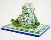 Mosaic Zen Meditation Frog on Iridized Italian Sicis Mosaic Glass Yoga Mat Mixed Media Art Sculpture
