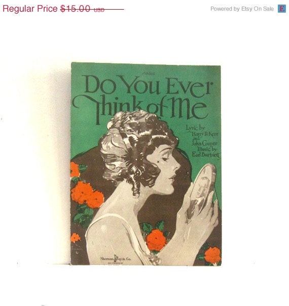 ON SALE Vintage Antique 1920s Art Deco Sheet Music - Poster Lithograph - Wall Art - Do You Ever Think of Me