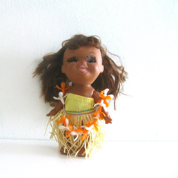 Vintage Hawaiian Hula Girl Doll Toy by ModandMint on Etsy
