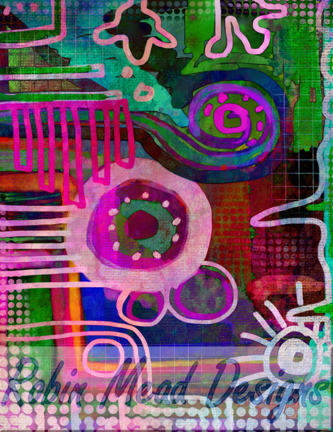 The Way Things Work  5 x 7 inch  abstract mixed media painting colorful drawing digital collage