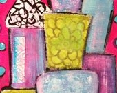 Bright colored  buildings painting on canvas