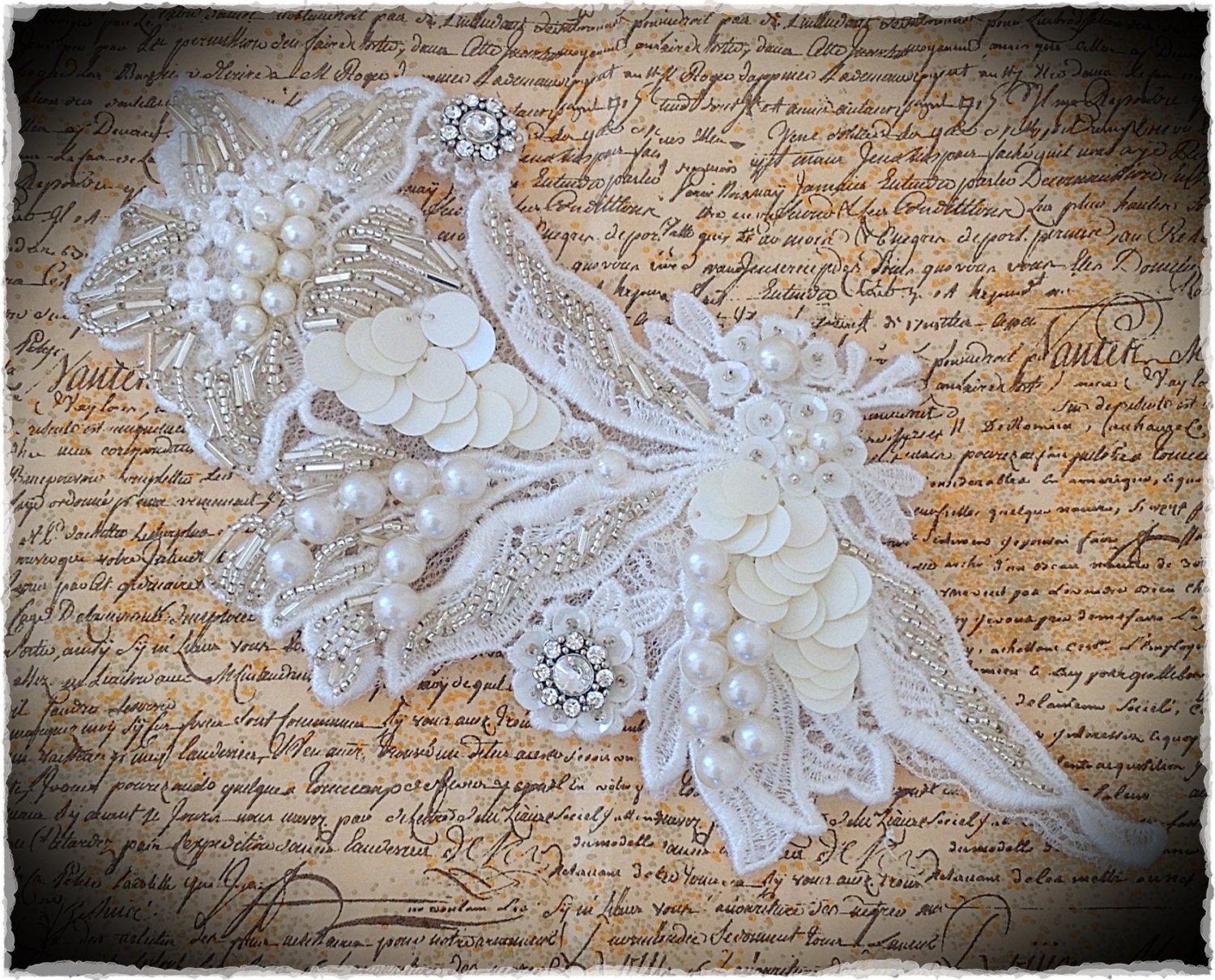 Vintage Inspired Lace Bridal Ivory Headpiece Hairpiece Pearl and Sequin