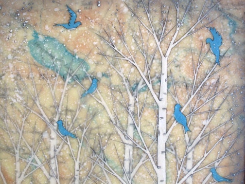 New London Snowfall - original mixed media encaustic painting