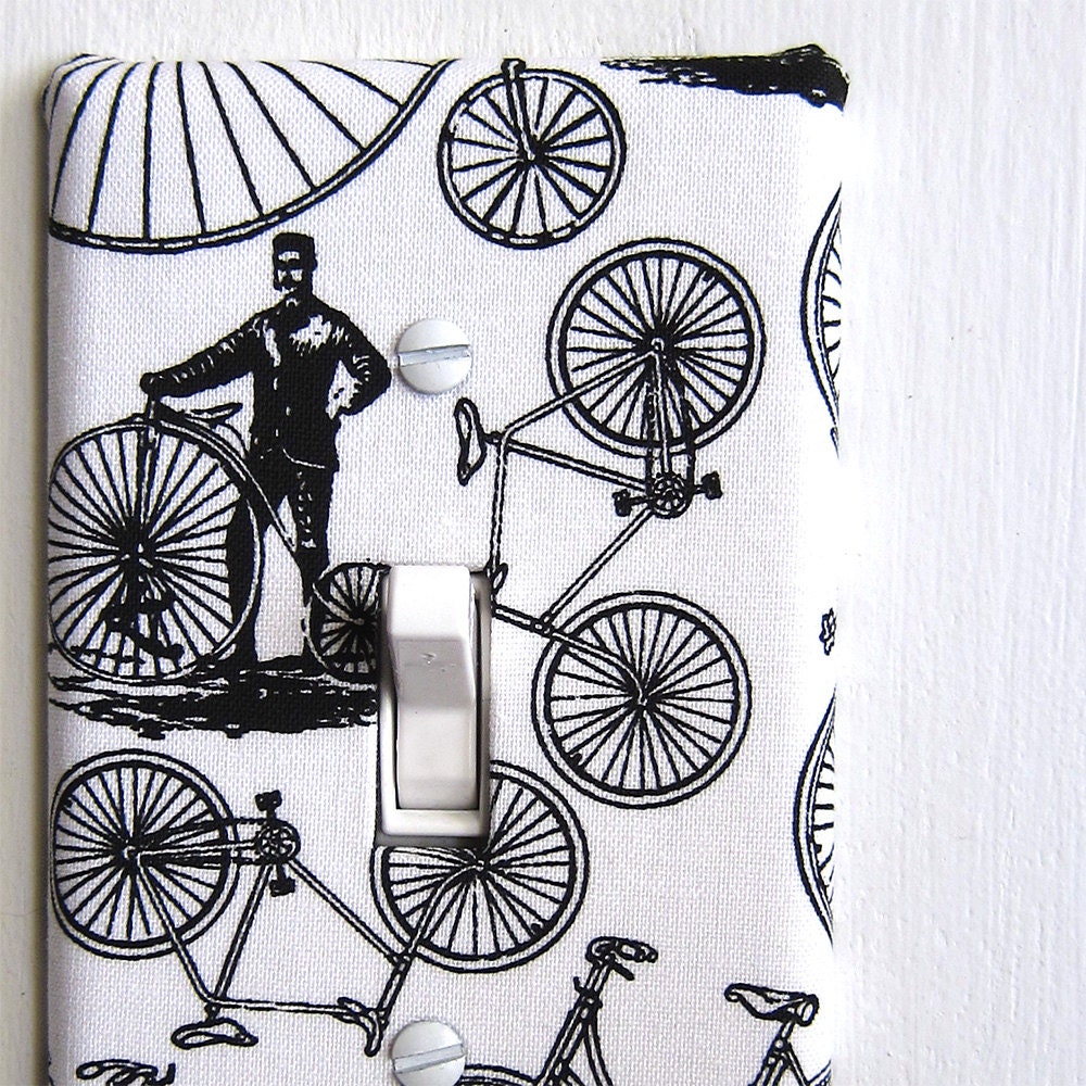 Light Switch Plate Cover, wall decor - white with black bicycles