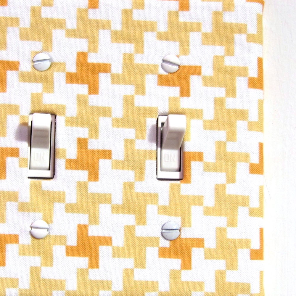 Double Standard Light Switch Plate Cover - marigold and yellow checkered pattern