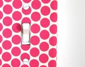 Light Switch Plate Cover, wall decor - white with bright pink polkadots