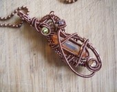 Tangerine Aura Pendant Double Terminated Quartz Point with Citrine Peridot and Blue Mystic Quartz Wire Wrapped in Antique Copper Parawire